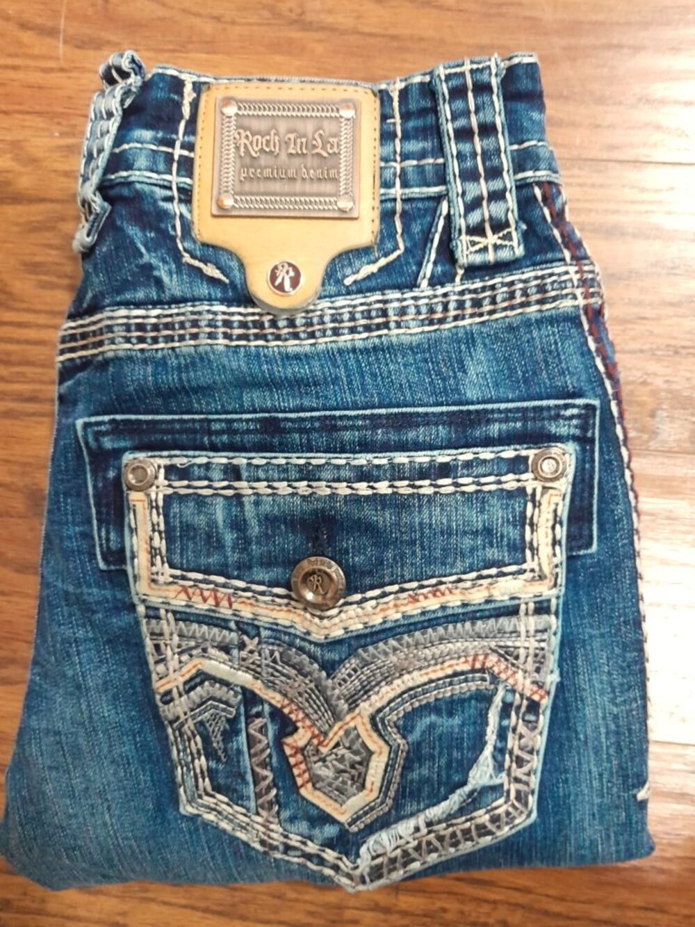 Rock In LA Womens Embroidered Jeans Size 30 Western Heavy Stitching Straight
